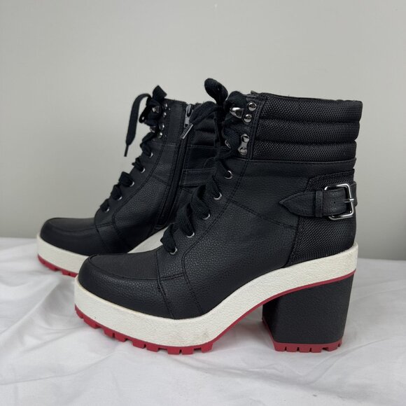 Mix No. 6 Denari Platform Block Booties Black Chunky Heel Lace Up Combat Style 8 - Picture 2 of 10